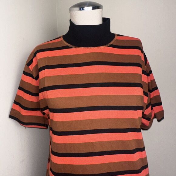 ASOS Knit Dress Stretch Orange Striped Mock Turtle Size  XS - Picture 2 of 9